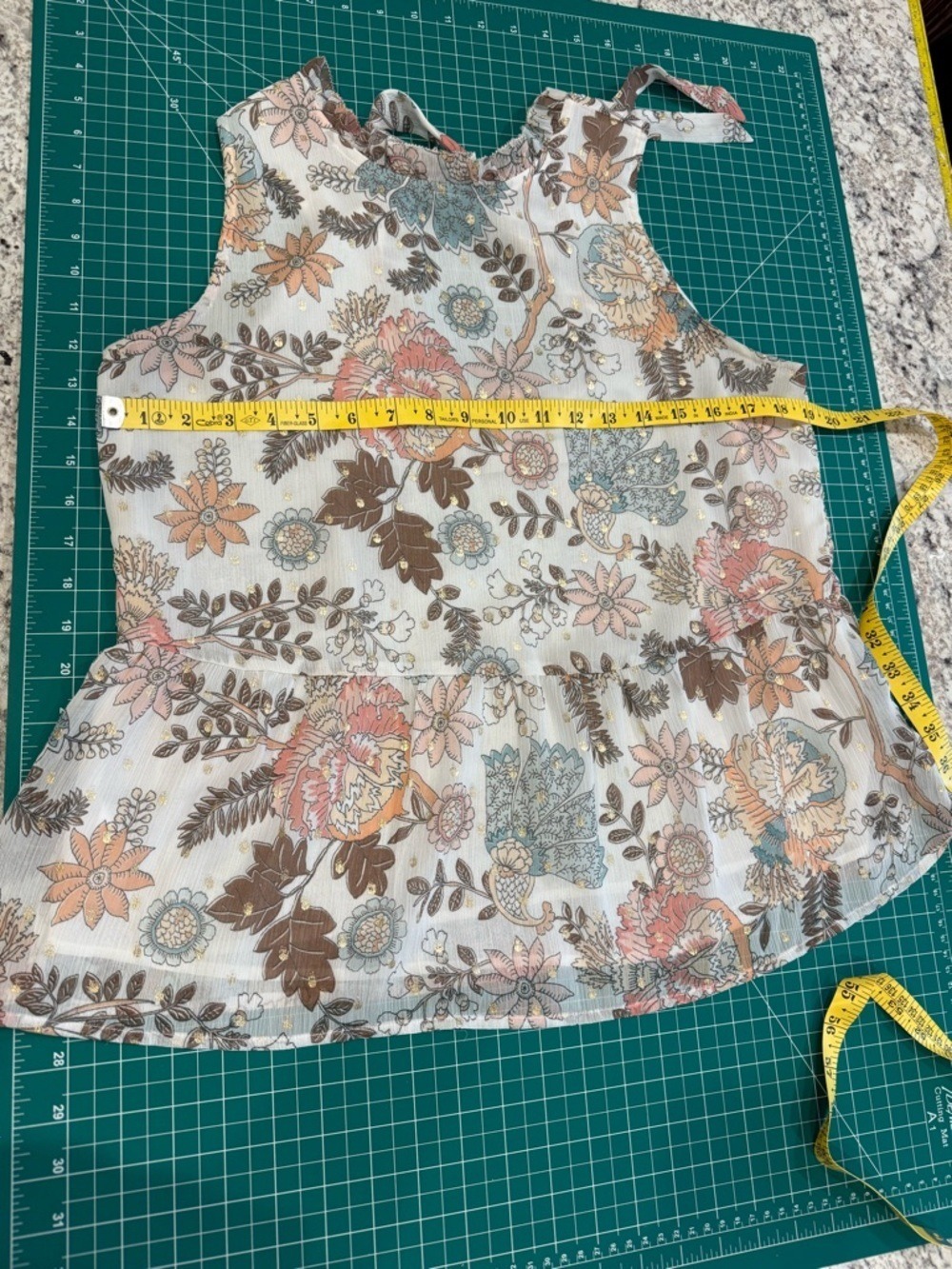 LOFT Floral Sleeveless Blouse Size S Sheer Peplum Boho Romantic Top - Picture 7 of 8